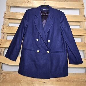 Elegant Wool Navy Double-Breasted Women's Blazer Size:12